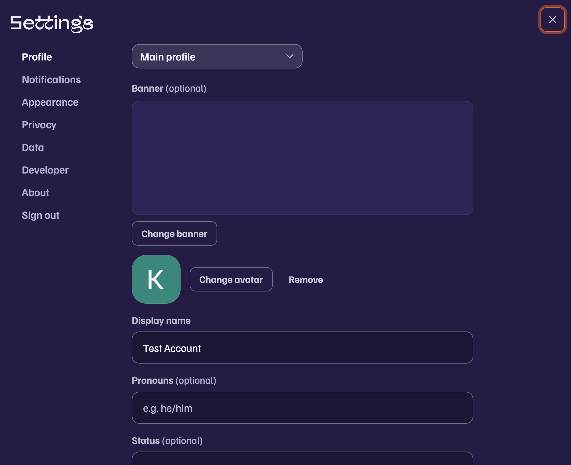 Edit profile page