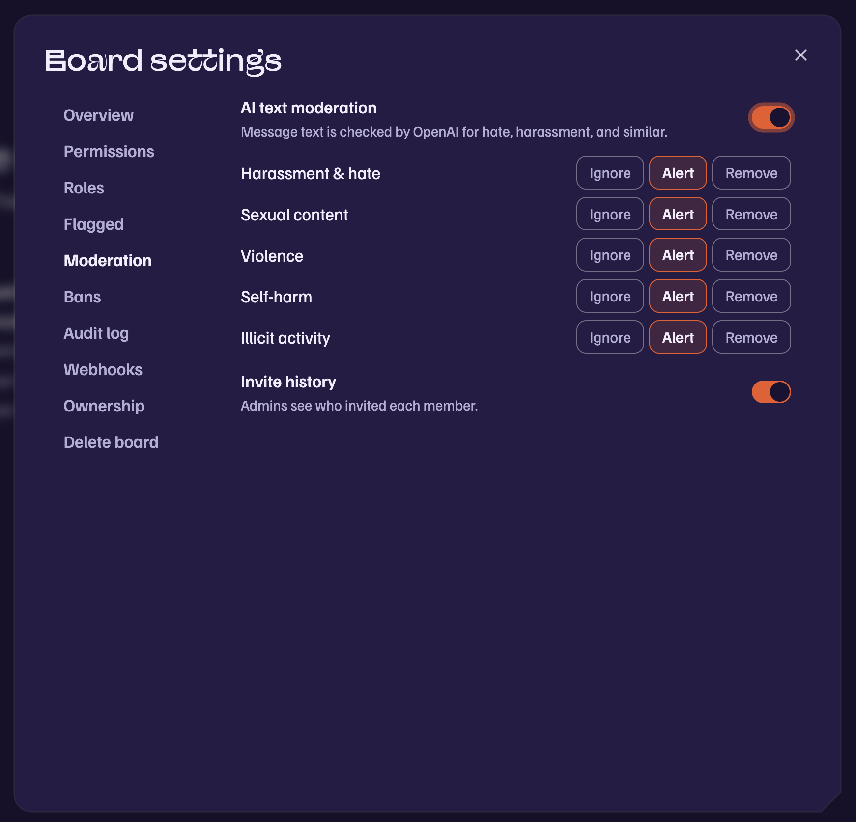 Moderation settings